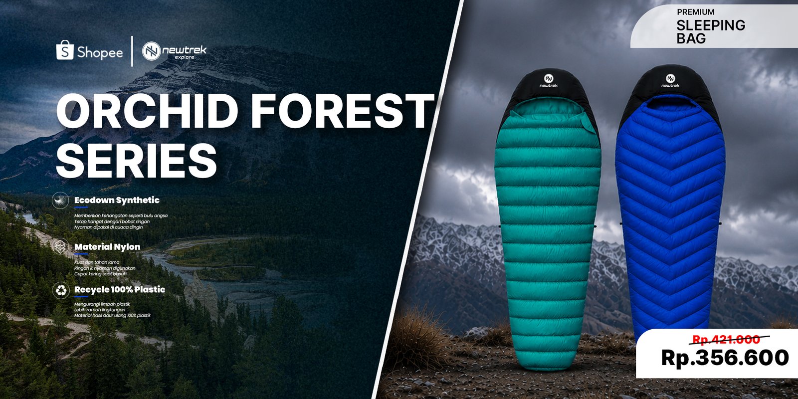 Newtrek Sleeping Bag Orchid Forest Bulu Angsa Sintetis Ecodown Ultralight Camping